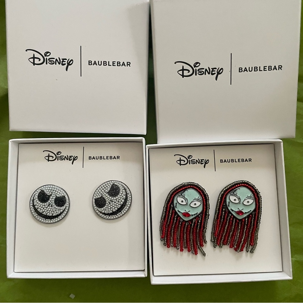Disney X Baublebar NBC Jack Skellington Sally Halloween Stud Earrings NIB